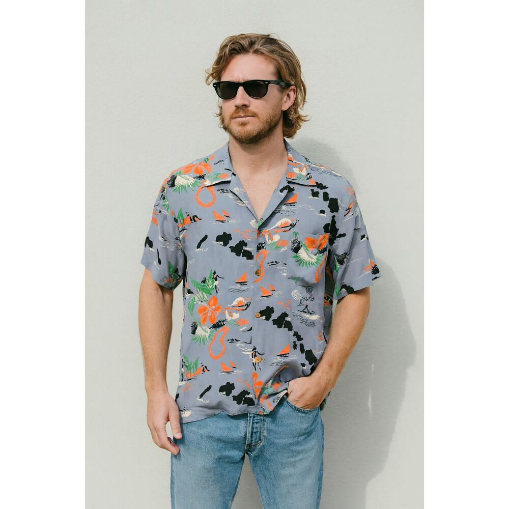 Rare! Vintage 40s 50s Hawaiian Button Up Rayon Fish Shirt Top  Mens Size Large